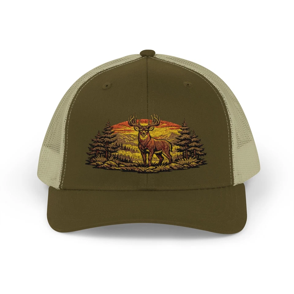Whitetail Deer Hunting Trucker Cap | Pine Forest Buck Snapback Hat for Hunters - Image 1 of 1