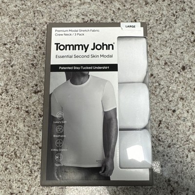 Tommy John Men's White 3 Pack Second Skin Crewneck Undershirt, Large