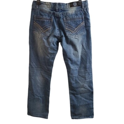Fiend Denim Co. Light Wash Distressed Straight Leg Heavy Stitching Jeans 36 x 32