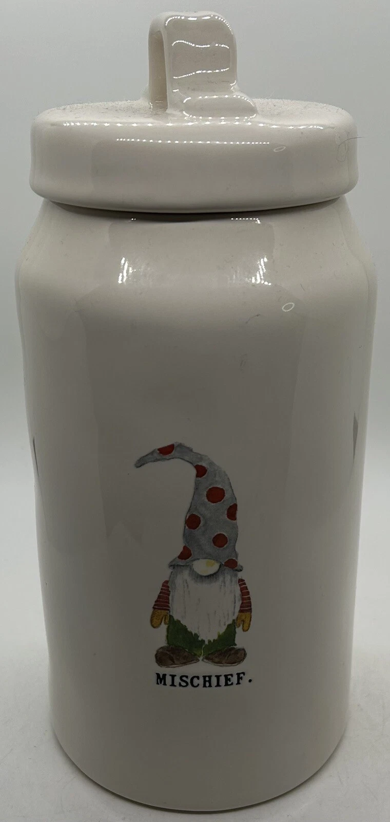 Rae Dunn, Artisan Collection, Gnome, Mischief, Canister With Lid