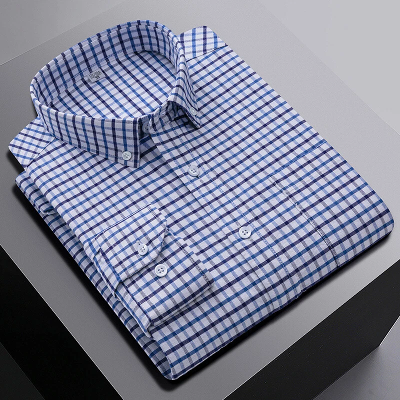 Camisas Oxford de vestir para hombre formales de negocios mangas largas de algodón informales Camisas Prendas para el torso Foto 3 de 4