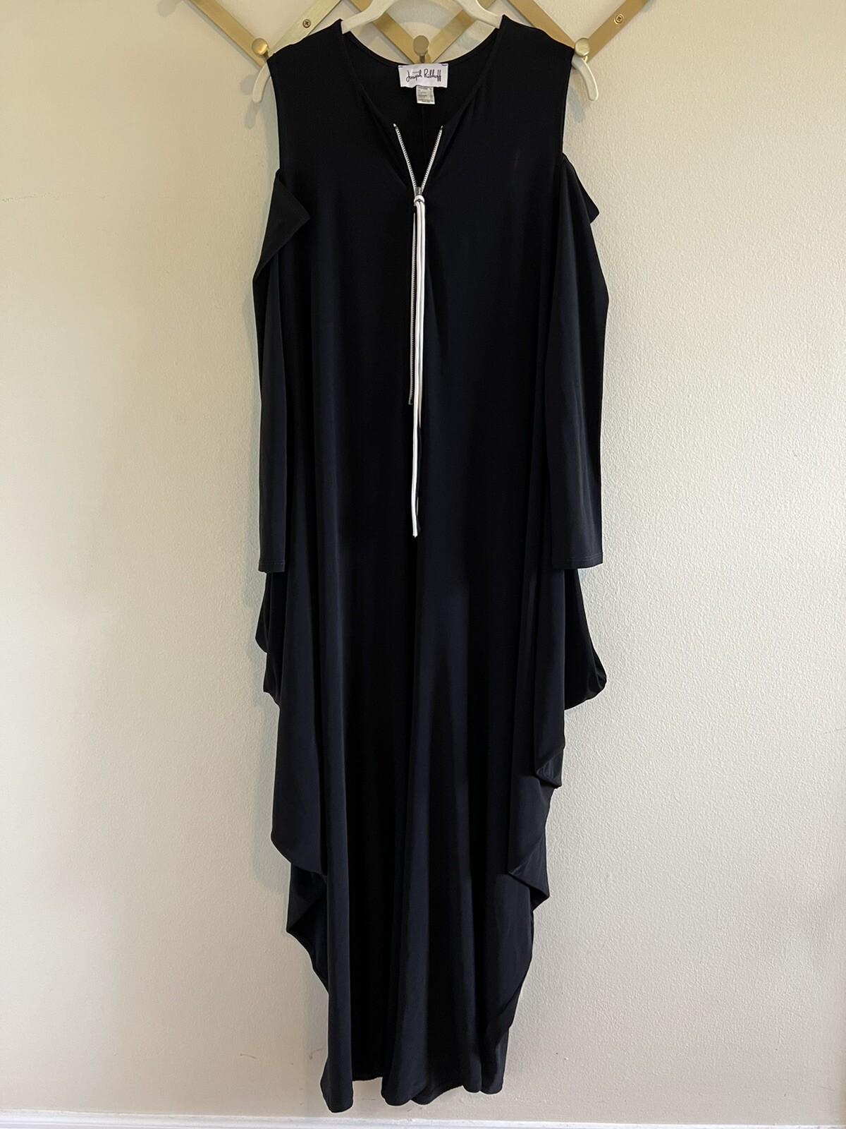 Joseph Ribkoff Black Harem Drape Cold Shoulder Zip Up… Gem