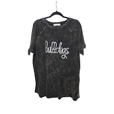 Acid Washed SS Top with Sequin Bulldog Applique 2XL
