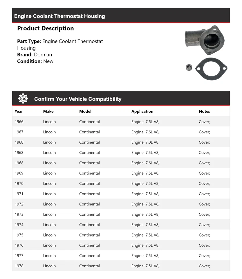 Carcasa termostato refrigerante motor Lincoln Continental Dorman 1966-1978 1967 Foto 2 de 4