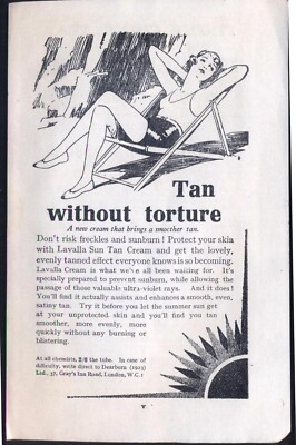 Bräune ohne Folter - Lavella Sonnenbräunungscreme verwenden. Vintage Reklame 1929. Versandkostenfrei