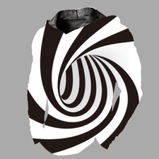 Men Hoodie Hooded T Shirt Black White 3D Spiral LightWeight Optical Illusion Tee