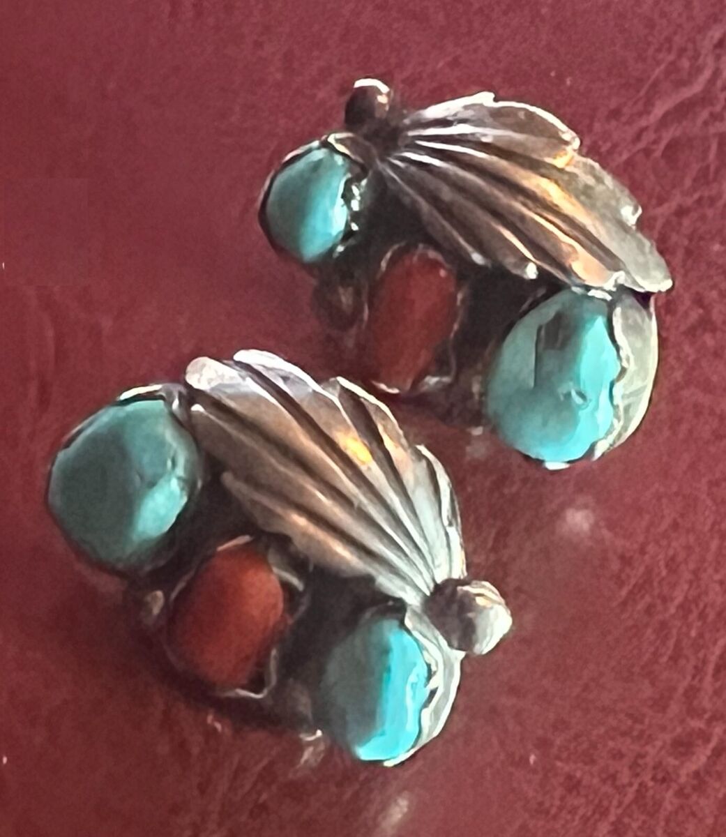 The Best Vintage Zuni Dan Simplicio Turquoise Coral Native American Jewelry Silver Earrings Old The Best Vintage Zuni Dan Simplicio Turquoise Coral Native American Jewelry Silver Earrings Old