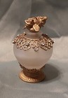 Pretty Petite Frosted Perfume Bottle w/Metal work, Roses, Rhinestones — photo 6