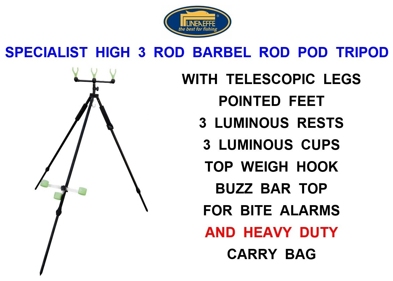 LINEAEFFE SPECIALIST BARBEL 3 ROD POD TRIPOD BUZZ BAR BITE ALARM TOP KORUM TYPE