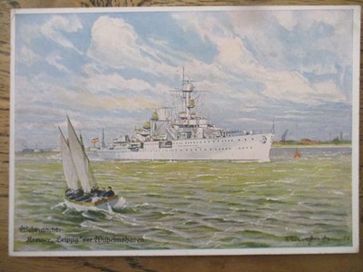 PK aus Serie ''Die Postkarte der Kriegsmarine'' Kreuzer Leipzig vor Wilhelmshaven