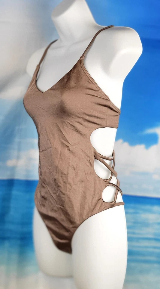 BILLABONG Womans One Piece TAUPE Cut Out Sides Adjustable Straps size Sm - Image 4 of 4