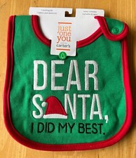 CARTER'S INFANT GREEN DEAR SANTA I DID MY BEST CHRISTMAS TEETHING BIB NEW 16514