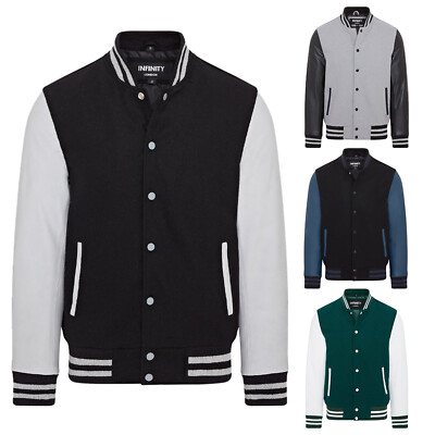 Infinity Leather College Varsity Bomberjacke Mit Wollkörper Und Lederm Ärmel