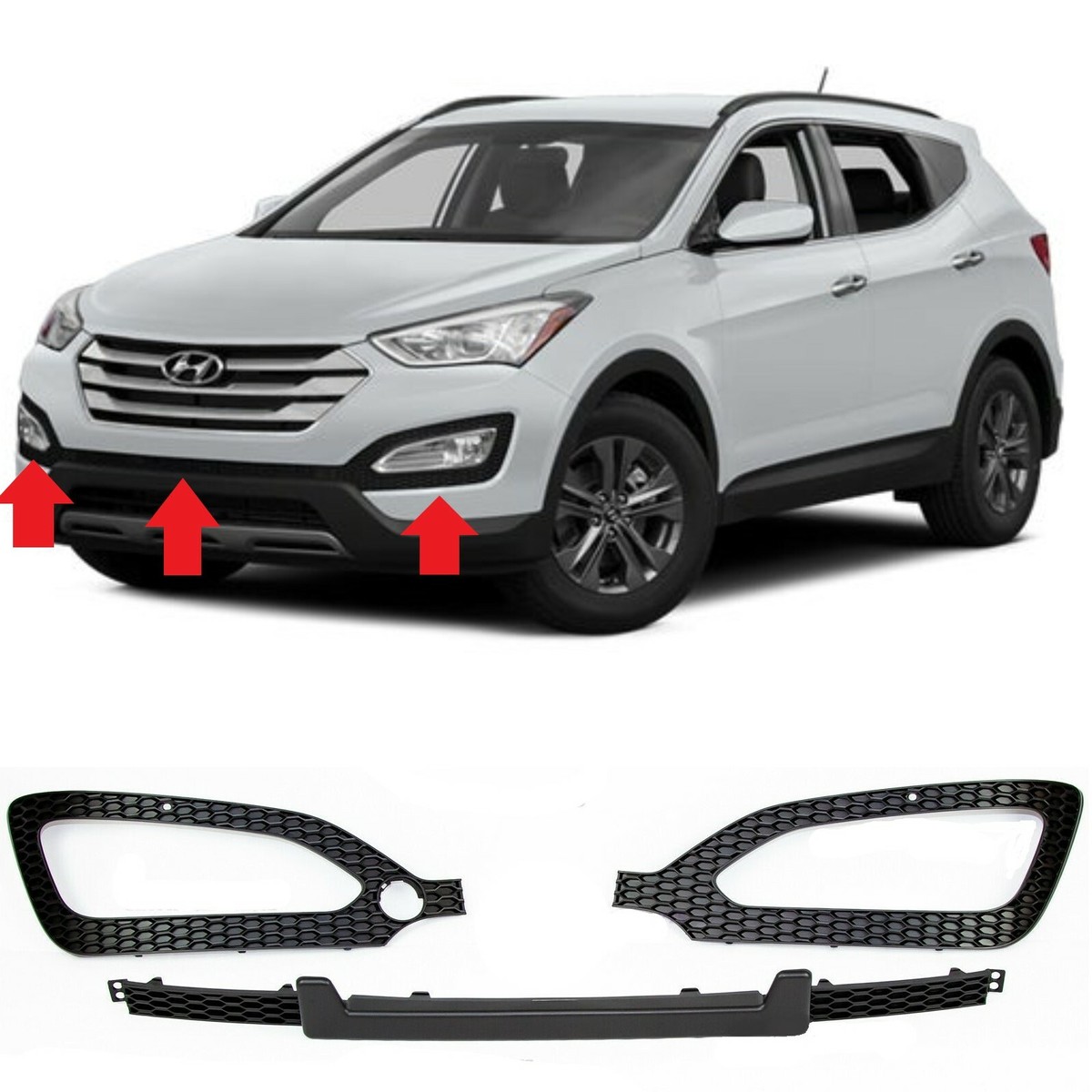 L+R Fog Trim Bezel Bumper Mesh + Cover Middle Molding FOR Santa Fe 