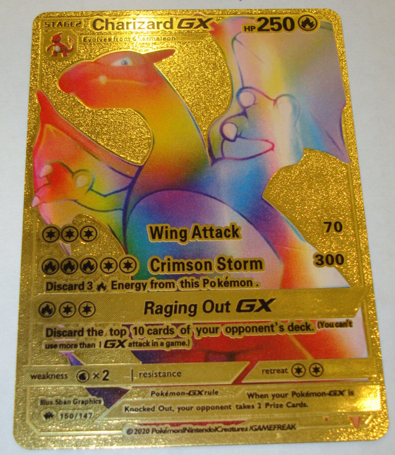 POKEMON CHARIZARD 2020 GX GOLD METALLIC RAINBOW CARD 150/147
