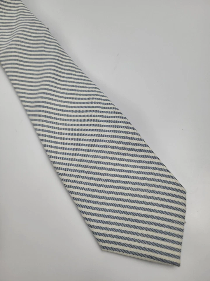 Corbata de algodón IZOD azul blanco rayas para hombre ajustada 58 x 2,7/8 Foto 3 de 4