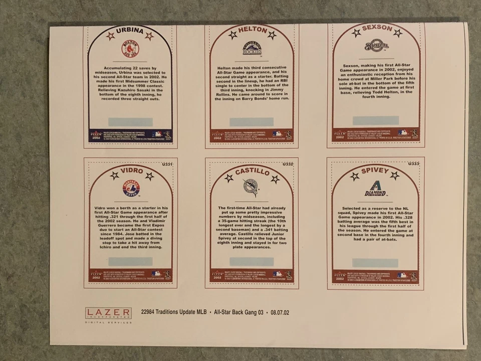 2002 FLEER TRADITIONS UPDATE ALL-STAR GANG LAZER INC. 11x17 PRESS PROOF PRINT - Image 2 of 2