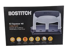 Bostitch HP40 EZ Squeeze 40 Sheet 3 Hole Punch - Silver/Black New!!