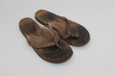 RAINBOW Sandals Flip Flops Brown Narrow Straps 10" Leather Womens Comfy Braided