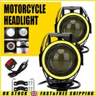 Pair Motorcycle LED Headlight Fog Driving Spot Light Auxiliary Lamp 6000K White