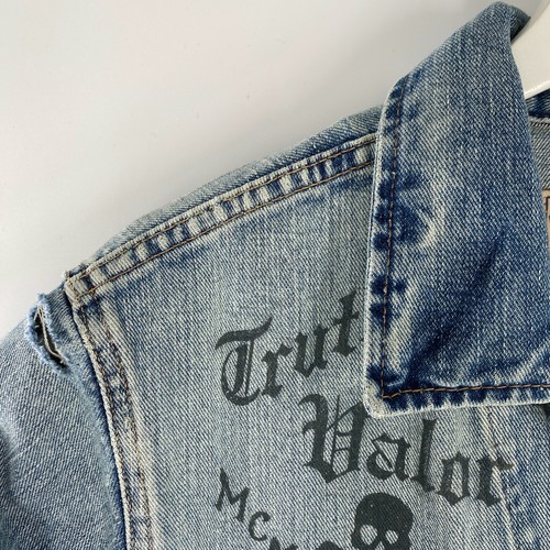 NEW Polo Ralph Lauren Graffiti Print Patch Jean Jacket Distressed Denim Rowdie M - Picture 3 of 12