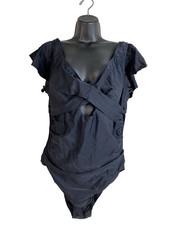 CUPSHE Women s Ruffle Black V Neck One Piece Swimsuit Cross Back XXL BLACK