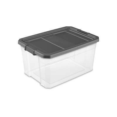  76 Quart Stacker Box, Durable Clear Plastic Bin with Lid, Dark Gray