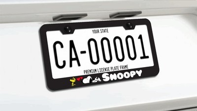 SNOOPY and Woodstock Sleeping Hearts License Plate Frame Premium Black Metal