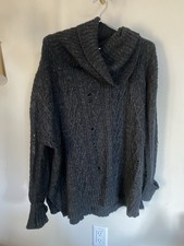 Free People Sweater Womens Small black Cable Knit alpaca blend Distressed Chunky