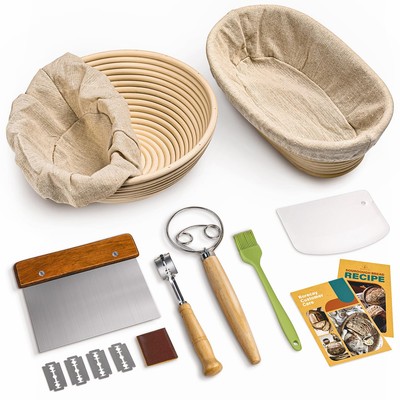 Rorecay Bread Banneton Proofing Basket Set, 9 Inch Round & 10 Inch Ova