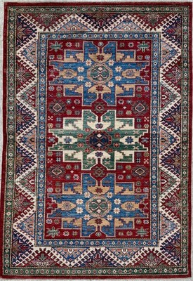 Handmade Wool Area Rug, 4x6 , Red & Green Rug, Oriental Rug