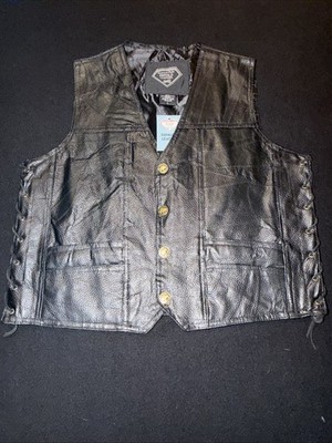 Diamond Plate Buffalo Leather Motorcycle Buffalo Nickel Faux Vest Snaps Mens Lrg