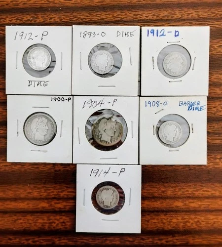 Barber Silver Dimes & Quarters Lot Of 7 Coins