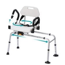 Sliding Shower Chair with Swivel Seat, Tub Transfer Bench with Drainage Holes...