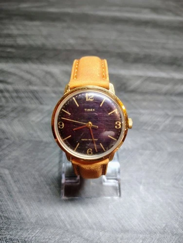 Near Mint Vintage Men's Manual Wind Timex Marlin Plum Purple Dial New Genuine...