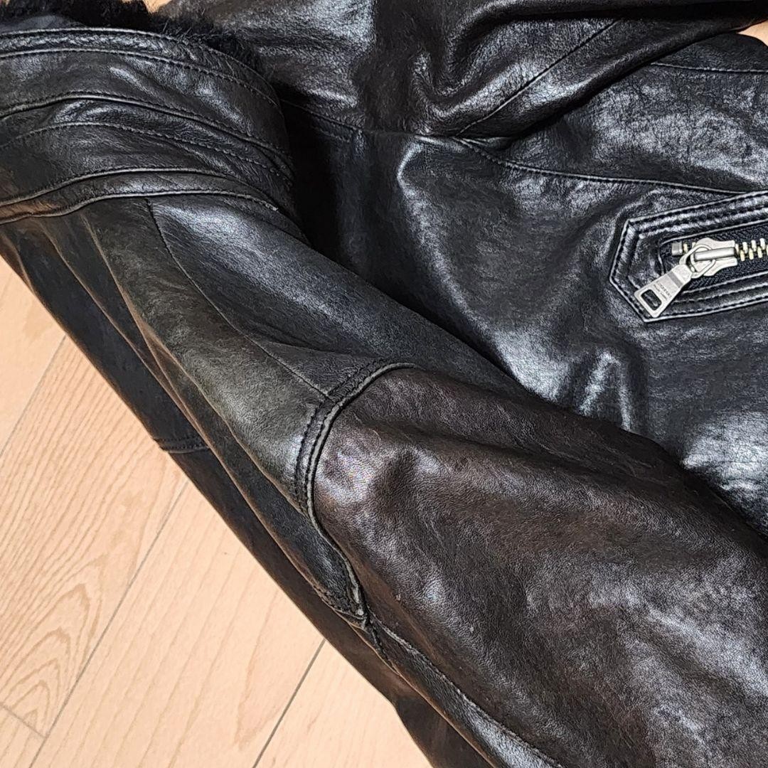 Burberry Black Label Men's Leather Riders Jacket Stand Collar Fur