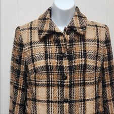 Casual Corner Blazer Sz 6 Neutral Plaid Print Button Front Vintage Office B342