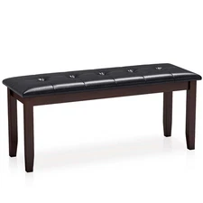Upholstered PU Dining Room Bench Solid Wood Button Tufted Dining Room Bench