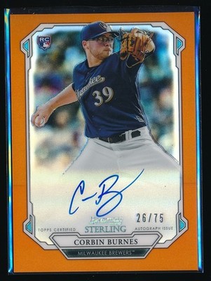 Corbin Burnes 2019 Bowman Sterling Orange Refractor RC Auto 26/75