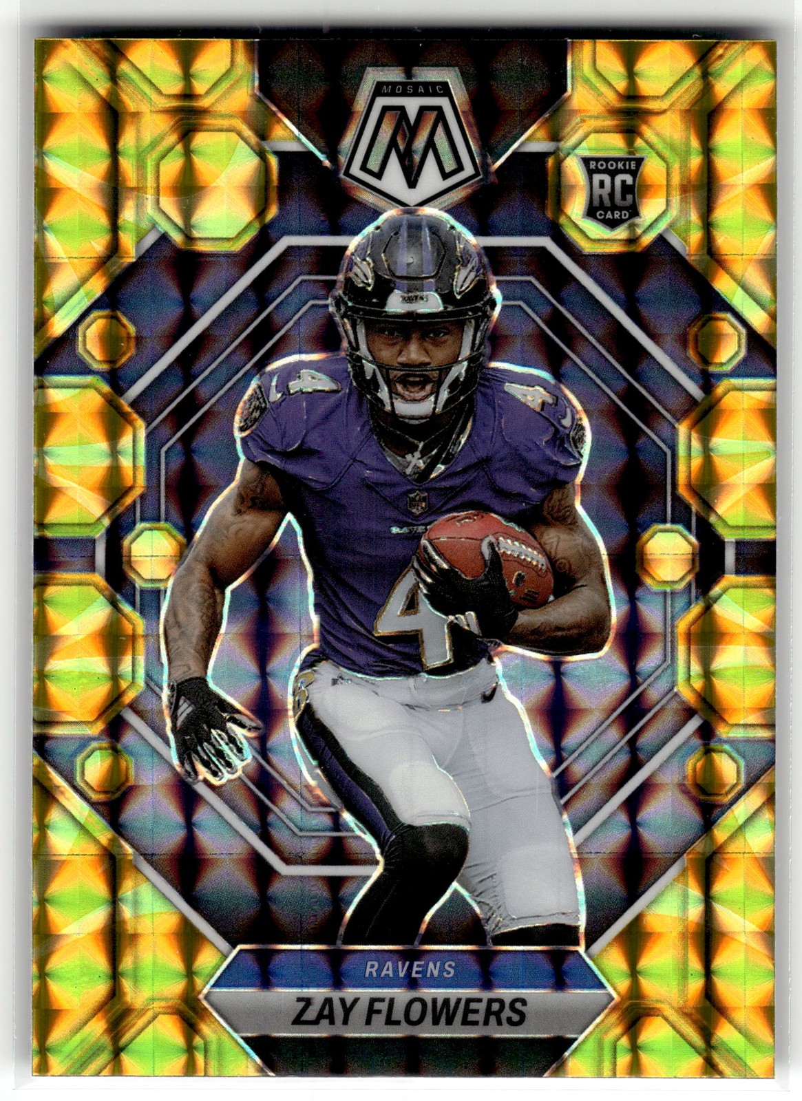 Zay Flowers 2023 Panini Mosaic #380 Rookie Ravens Reactive Yellow Mosaic RC
