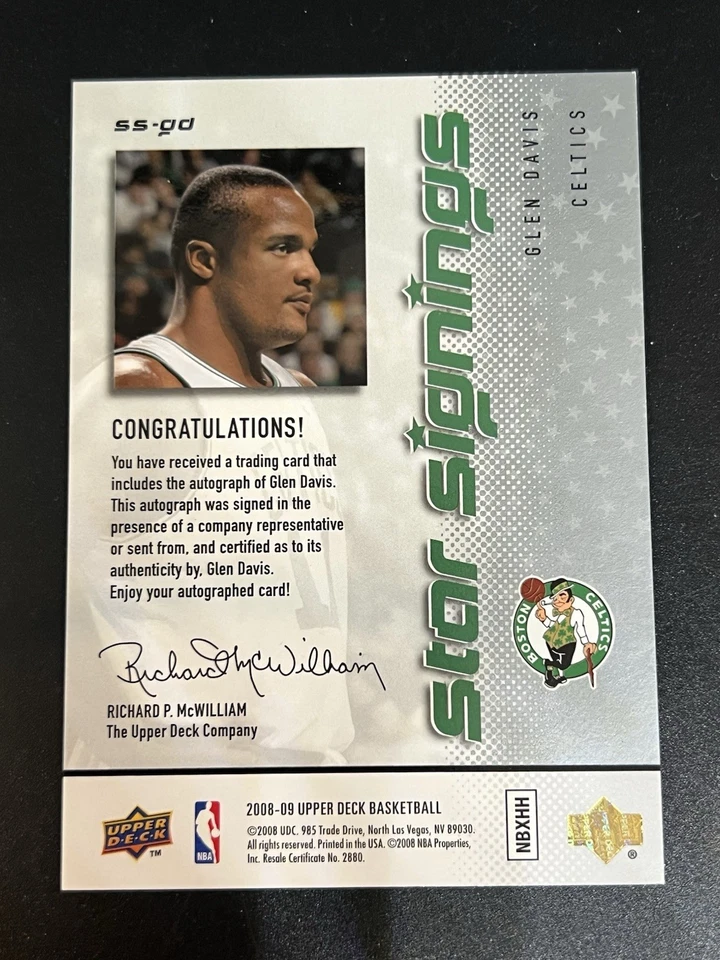 2008-09 Upper Deck - Star Signings Glen Davis #SS-GD (AU) “Big Baby” Celtics Foto 2 de 2