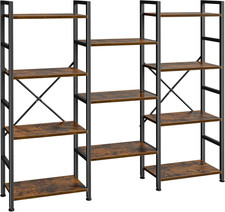Triple Bookshelf, Bookcase with 11 Open Display Shelves, Wide Book Shelf Book Ca