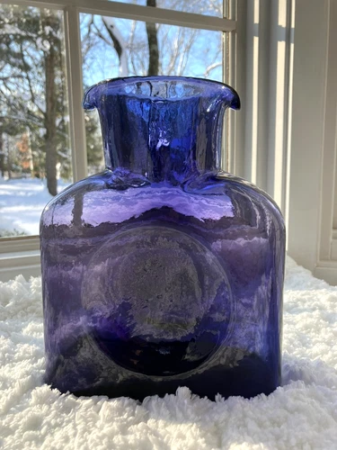 Vintage BLENKO #384 Hand Blown Purple Double Spouted Glass Pitcher Bottle 8"