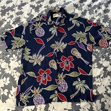 VTG 90s Koko Island Hawaiian Shirt Mens L XL Rayon USA Pineapple Navy Aloha