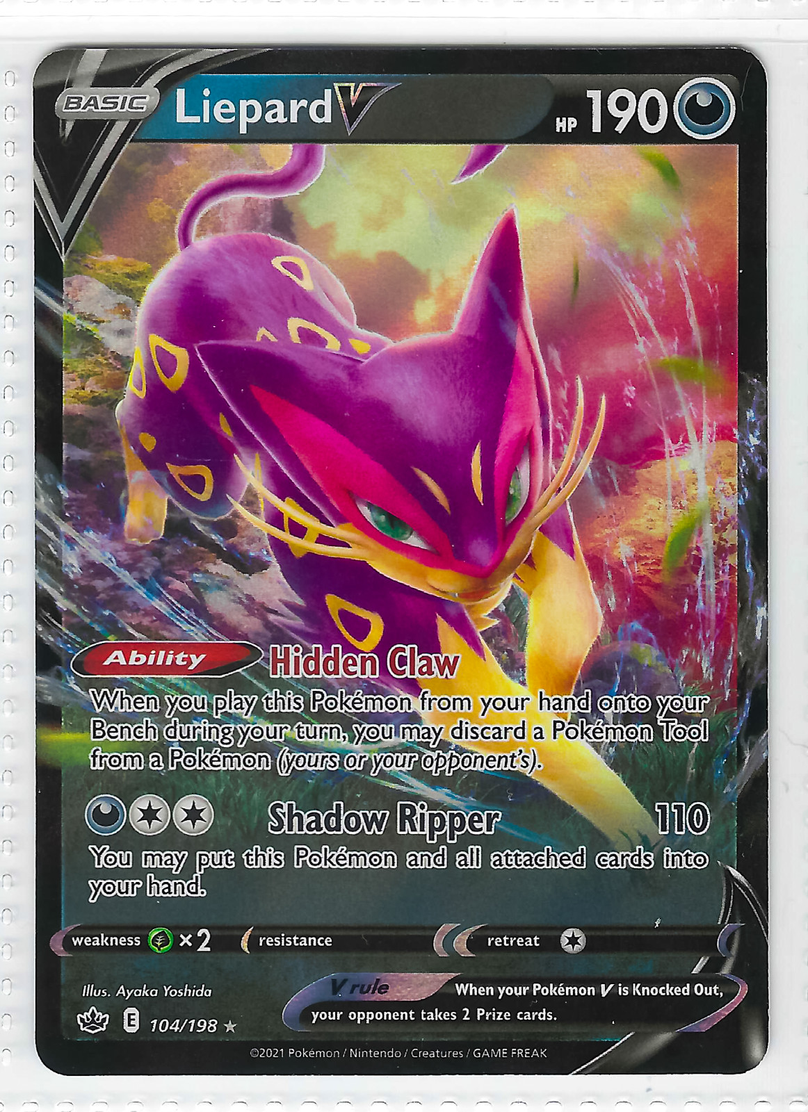 Liepard V Holo Card 104/198 - Fusion Strike Pokemon TCG