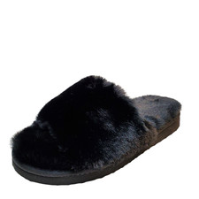 Inc International Concepts Womens Shoes Yuri Slip On Faux Fur Slippers 9M Bla...