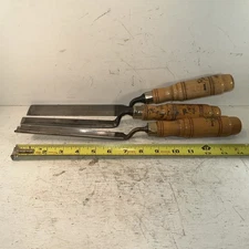 Great Set Of 3 Vintage BUCK BROTHERS CARVING Gouging CHISELS Wood Working Tools