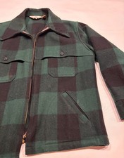 Vintage Woolrich Plaid Men's Coat Large Black  Green Wool Jacket Zipper Pockets