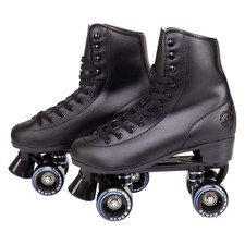 Black Retro Roller Skates with Wide Wheels for Outdoor Stability and Comfort