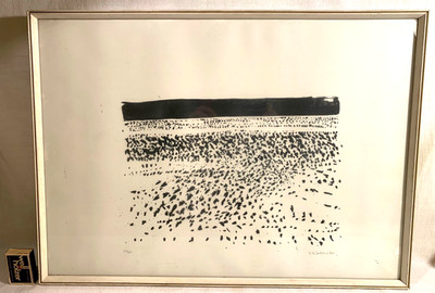 Oskar Koller / Nürnberg; Lithografie; schwarz-weiß; Wellen / Menschen; abstrakt